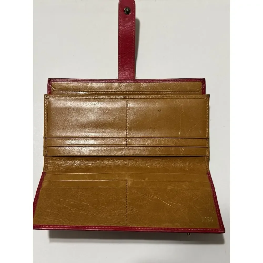 HOBO Red Leather Wallet Clutch Organizer Checkbook Zip Around Bifold